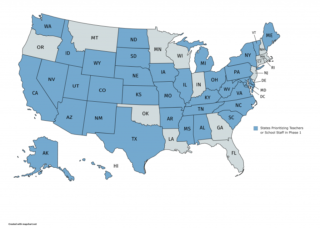 Map showing states prioritizing teachers