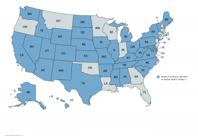 Map showing states prioritizing teachers